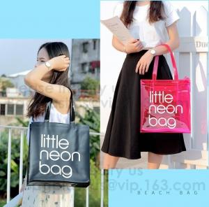 China Fashion Clear Pvc Beach Tote Bag For Women,Clear Tote Bags PVC Beach Tote Bag With Black Webbing Handle Bag on sale