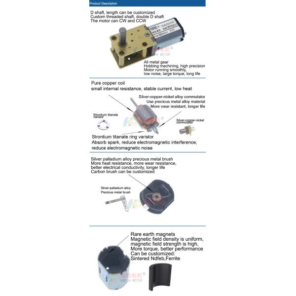 Hofon Motor 12mm large torque with Self-locking function DC Worm Gear Motor for Smart Lock