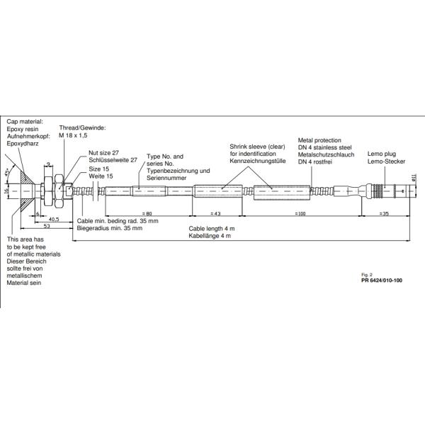 PR6424/010-100 EPRO M18 X 1.5 With Metal Protection Tube 40mm Sleeve Length