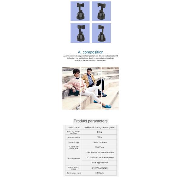 360 rotationauto vlog live tripod automatic mini self selfie stick video tracking object S-02