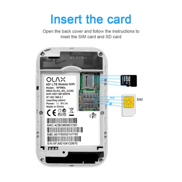 802.11b/G/N Pocket Hotspot 4G Wireless Routers With Screen OLAX MF980L ROHS