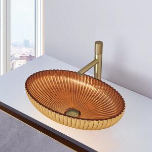 Best Oval Shape Crystal Glass Vessel Basins In 24K Gold Color Bathroom Sink Basin Bowl wholesale
