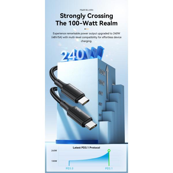 Quick Charge USB C To C Cord 240W With Tinned Copper Conductor