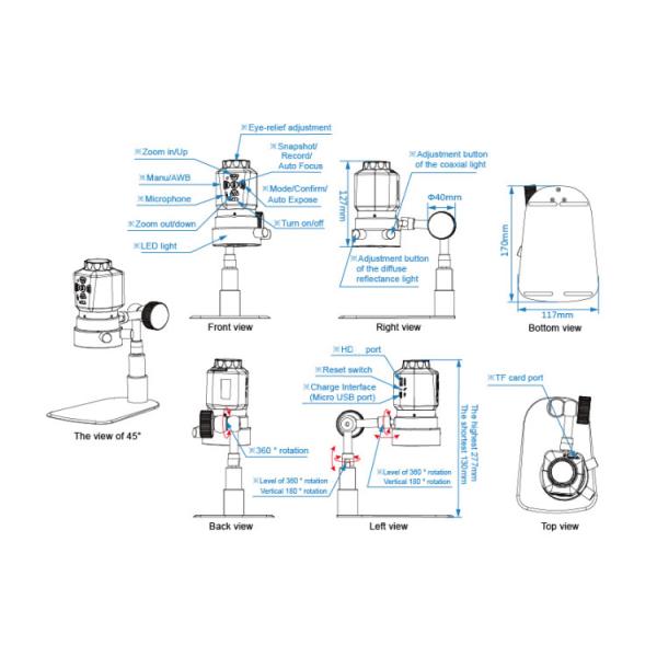 HD 1080p Microscope Accessories Dual LED Mini Digital Microscope 60 Fps USB 2.0 1/3“ CMOS Sensor