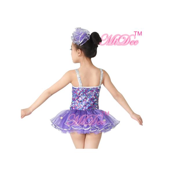 Sequins Hem Tires Dress Girls Dance Costume Dresses Holograms Sequins Sweetheart Top With Sequins Straps