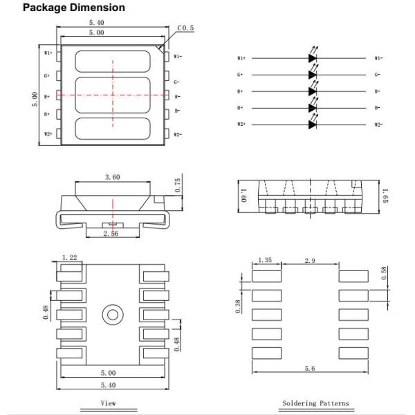 5050 5in1 smd led multi color lighting chip