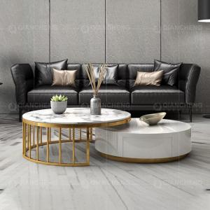 Qiancheng OEM SS Coffee Table 20mm Marble Top With White Drawers