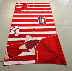 Best RPET recycled plastic bottle fiber custom design sand free quick dry microfiber waffle red and white stripe beach towel wholesale