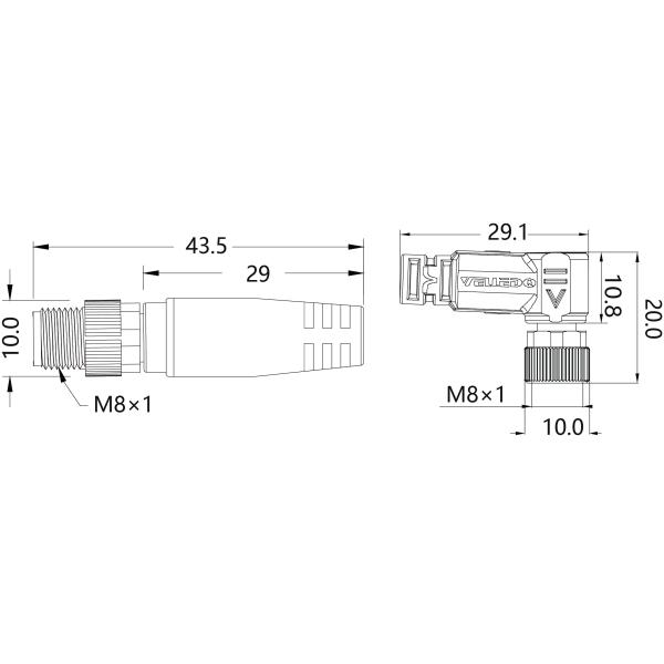 IP67 M8 Connector Harness Double End Precast Wire Harness Shield Male Straight / Female Bend 4P PVC 10m