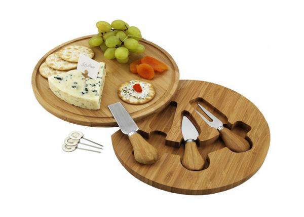 Cheap Bamboo Wood Round Slide Out Cheese Board And Knife Set Non - Fragile for sale