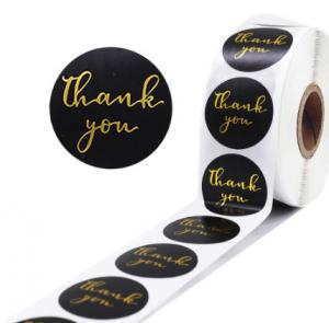 China Black Cute Round Adhesive Labels Paper Thank You Tag Sticker on sale