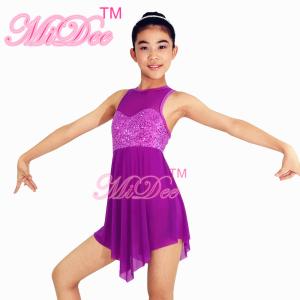 Lyrical Ballet Dance Costumes Teal Magenta Confetti Sequin Bodice Dress