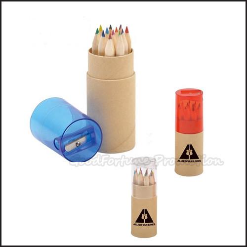 Cheap Customed promotion 12pcs set Printed logo Eco wooden coloured pencil with pencil sharpener for sale