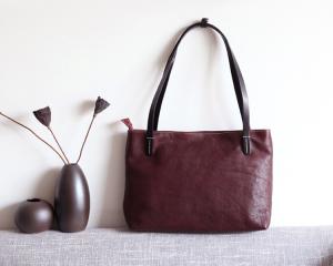 LH-63-5 Red Leather Tote Bag Panelled Womens Leather Handbags