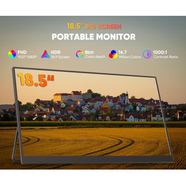 Large Portable Monitor 18.5 inch 1080P FHD USB-C with Kickstand for Gaming Laptop Xbox PS4/5