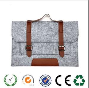 Popular Europe fashion felt laptop sleeve  with brown leather