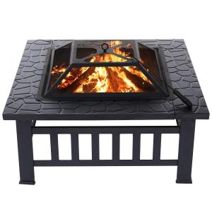 Outdoor Heating Square Fire Pit 32 Inch for Patio Backyard Garden High Satisfaction