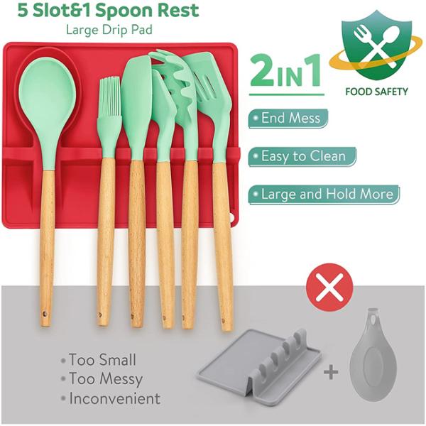 2 In 1 Silicone Utensil Rest Multifunctional Dishwasher Friendly