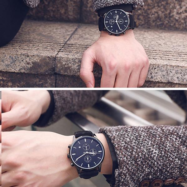 Men'S Multifunction Chronos Sport Watch Leather Strap Day Date Perpetual Calendar Watch