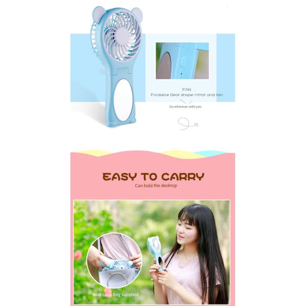 Foldable Mirror Small Battery Operated Fan Strong Cool Wind No Noise KC Battery
