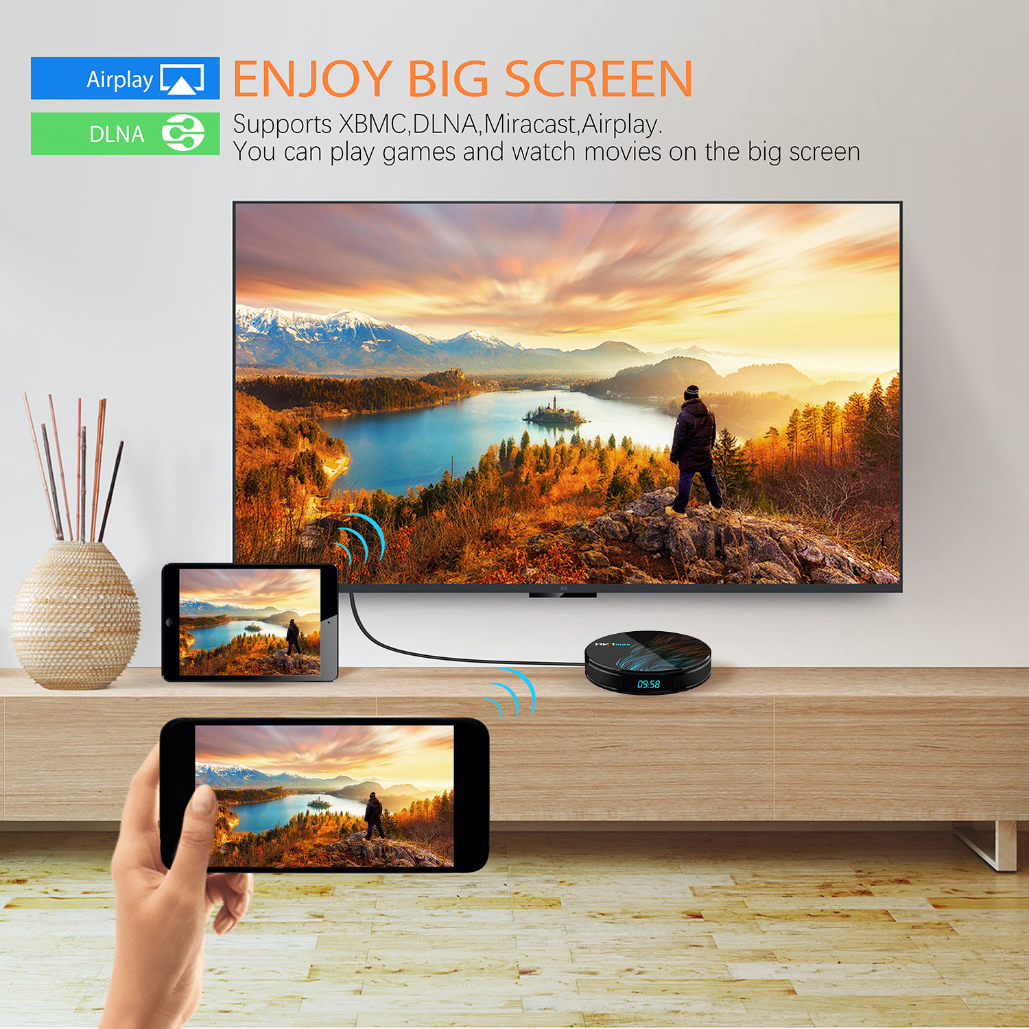 Android 4k IPTV Set Up Box HK1 MAX RK3318 Smart TV Box With Digital Display