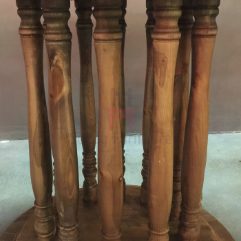Rustic Wood Top Restaurant Dining Table , Roman Column Vintage Round Dining Table
