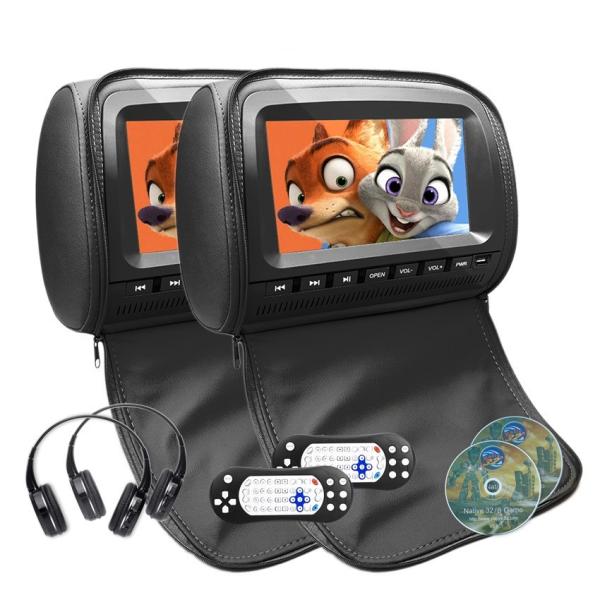 Cheap 1080P Leather Cover Car Headrest DVD Monitor DC 6V - 18V Power Supply for sale