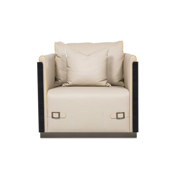 Modern American leisure single sofa for Salon club room used by leather sponge and Walnut wood curved back