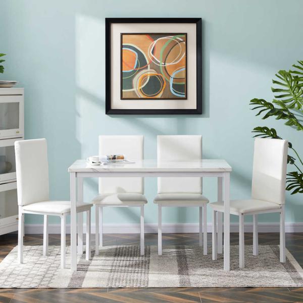 41.8" W Table Five Piece Dining Room Table And Chair Set Marble Top