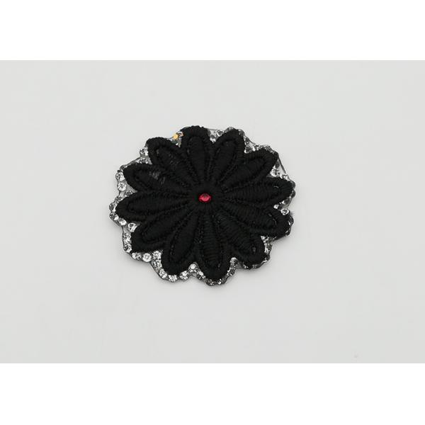 Black Color Small Flower Embroidery Patches , Embroidery Applique Patches
