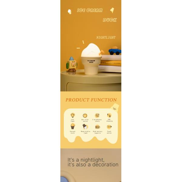 Control Ice-Cream Duck Led Reading Light For Kids Bedroom With Touch Sensor Bedside Lamp