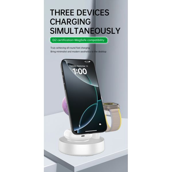 All in one Bluetooth Speaker and Wireless Charger Combo with Qi2.2 Certificate