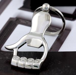 China New creative gift product metal gesture praise keychain keyrings bottle opener on sale