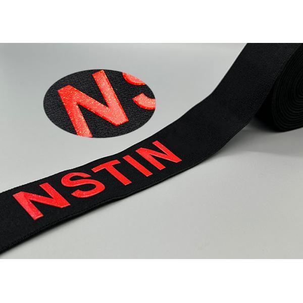 40mm Black Renewable Printed Elastic Band Glossy Logo For Clothing