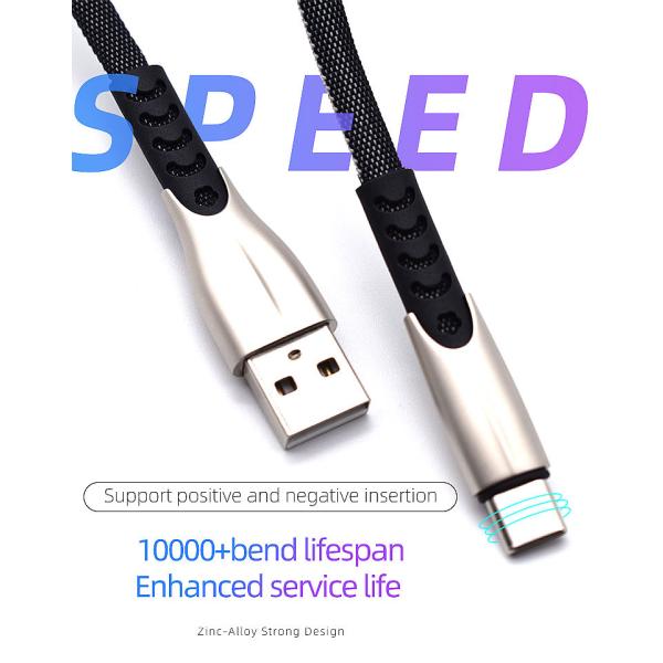 Fast Charge Data Cable USB 2.0 Type C Cable Zinc Alloy And Denim Body USB C Cable