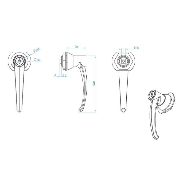 184 L- locking Handle Door Locks for machine equipment Cabinets