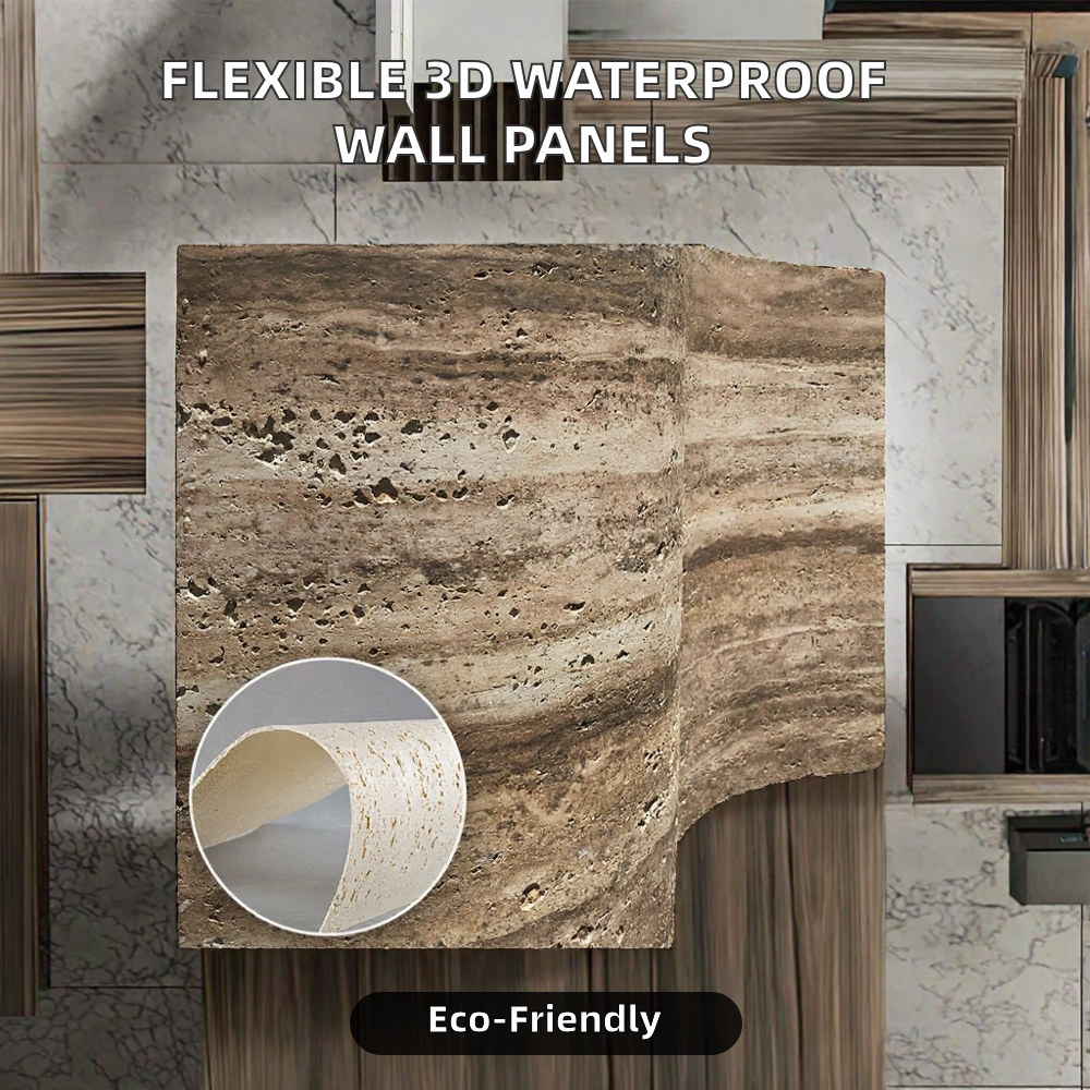 Modern 3D Waterproof Indoor Wall Panels Bendable 20*30 cm Travertine Artificial Veneer Tile Soft Flexible for Dining Hotel