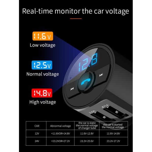 A2DP Bluetooth FM Transmitter Car Kit 10m Operating Voice Navigation