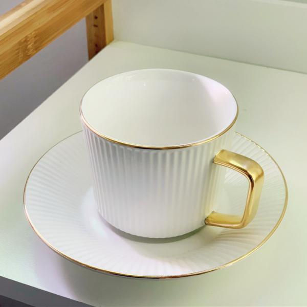 Cheap European Style Striped Ceramic Coffee Cup Afternoon Tea Set With Spoon And Saucer ceramic coffee tea cups saucers set for sale