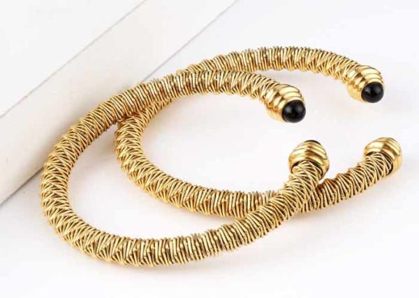 Cheap Cable spring bracelet Stainless Steel agate bead open bracelet irregular thread spot jewelry 18K gold accessories for sale