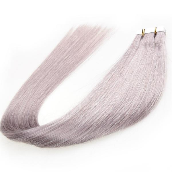 Cheap Brazilian Virgin Glue PU Tape Hair Extensions For Thin Hair , Grey Color for sale