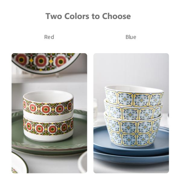 Under Glazed Technique 72 Pcs Bohemian Ceramic Dinnerware Set With Red And Blue Decal