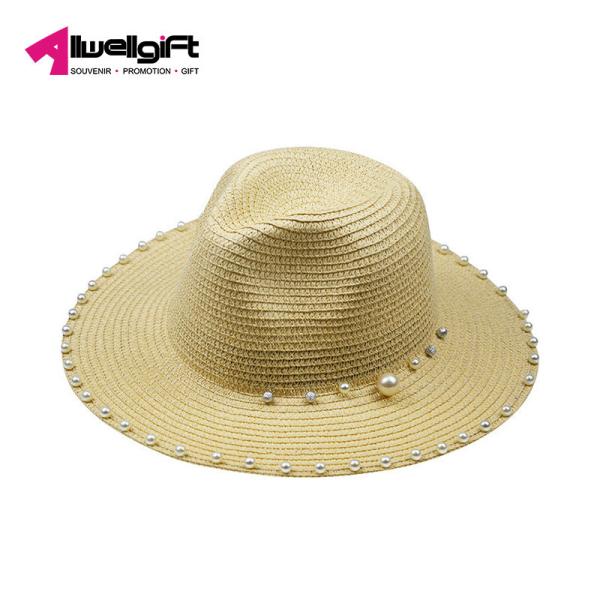 Cheap Striped Pearl Beaded Summer Beach Hats For Women Sun Hats for sale