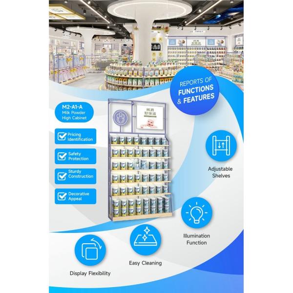 M2-A1-A Baby Store Display Cabinet with Soft Film Light Box and Adjustable Shelves for Chain Baby Stores