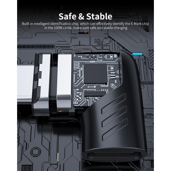 Essager 2022 7-Turn Elbow Magnetic Adaptor L Shaped Design Black White 100W 5A