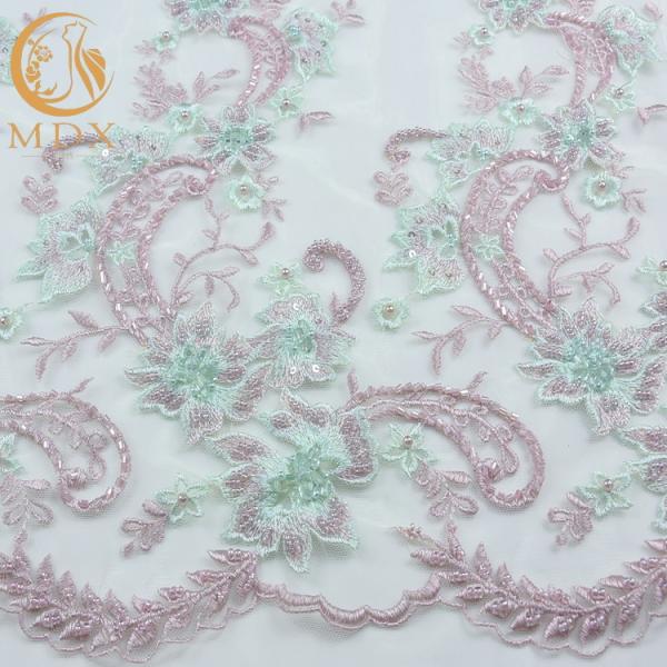 Cheap Attractive French 3D Embroidery Lace Fabric Beaded 80% Nylon for sale