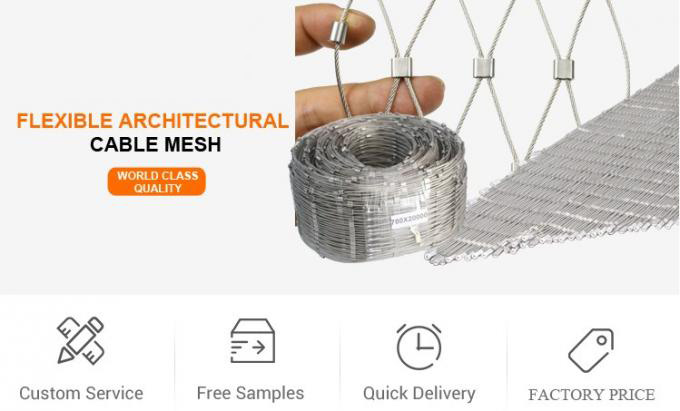 Architectural Fence X Tend Wire Rope Mesh , Flexible Stainless Steel Cable Mesh 0