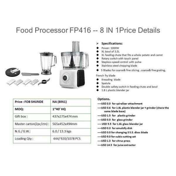3.5L Bowl 1000W Digital Food Processor FP416