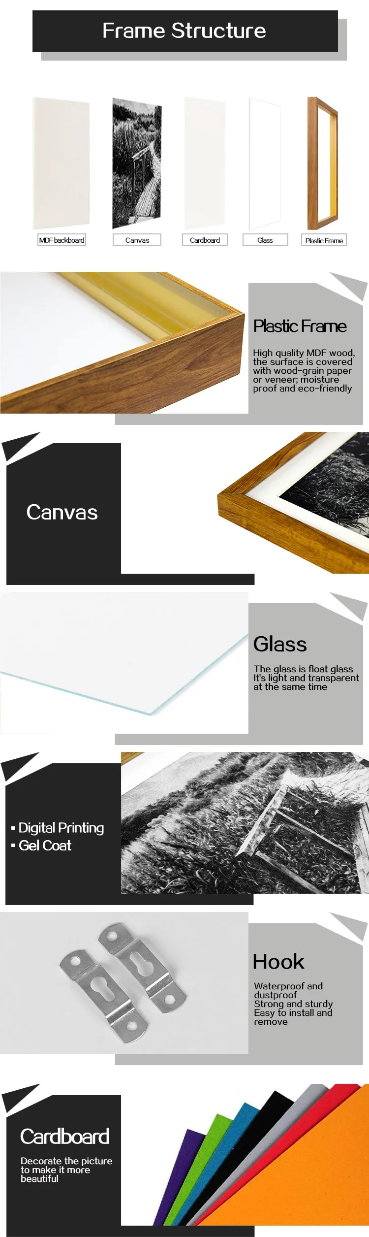 Custom Multi Size Solid Wood Picture Frames Photo Artwork Display Frame