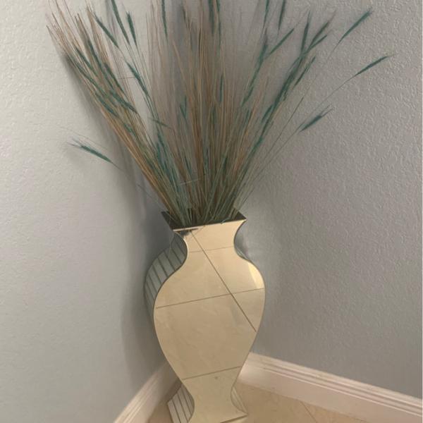 Clear Crystal Tall Mirrored Crushed Diamond Floor Vase Planter For Wedding